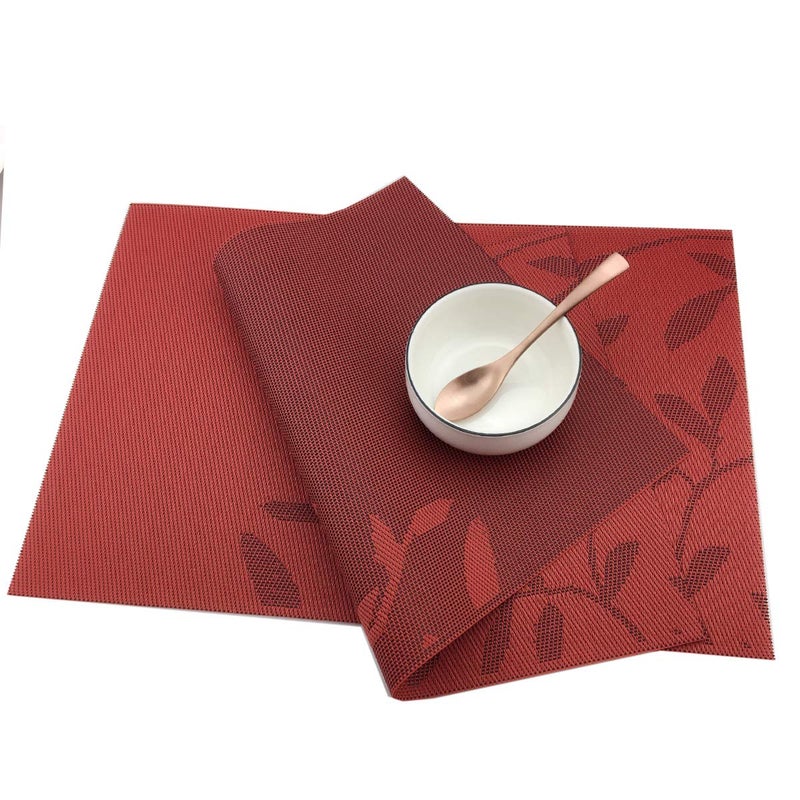 Gugrida Place Mats PVC Set of 6, Table Placemats Set of 6 PVC Table Mats Natural Color (6 pcs, Red Leaves) - Image 4